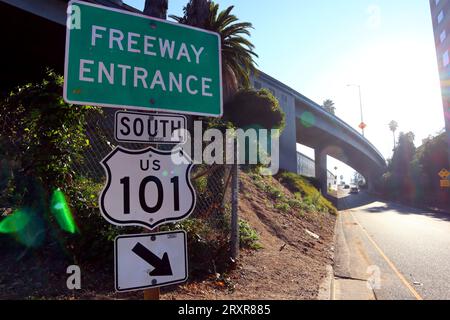 Los Angeles, California: Cartello d'ingresso della superstrada US 101 Foto Stock