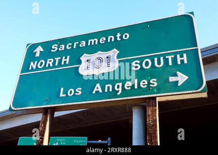 Los Angeles, California: Cartello d'ingresso della superstrada US 101 Foto Stock