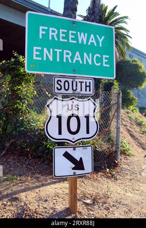 Los Angeles, California: Cartello d'ingresso della superstrada US 101 Foto Stock