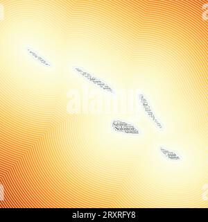 Forma delle Isole Salomone formata dal nome del paese in più lingue. Le Isole Salomone confinano con un elegante sfondo sfumato a righe. Poster vibrante. Illustrazione Vettoriale