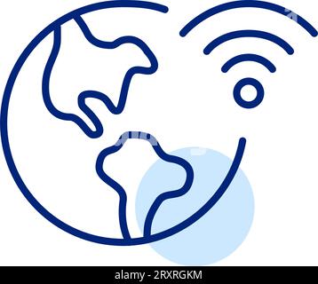 Globo terrestre con simbolo wi-fi. Icona Pixel Perfect Illustrazione Vettoriale