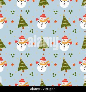 Allegro e luminoso Natale pupazzo di neve con motivo senza cuciture Foto Stock