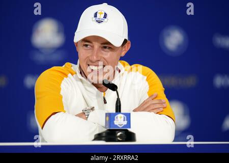 Matt Fitzpatrick del Team Europe durante una conferenza stampa al Marco Simone Golf and Country Club di Roma, in vista della Ryder Cup 2023. Data foto: Mercoledì 27 settembre 2023. Foto Stock