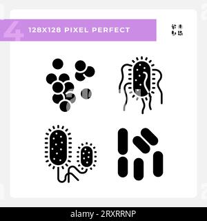 Icone di silhouette dei batteri in stile glifo perfetto 2D Illustrazione Vettoriale