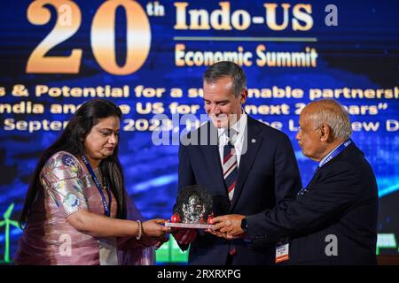 NUOVA DELHI, INDIA - SETTEMBRE 26: Eric Garcetti, ambasciatore degli Stati Uniti in India durante la funzione inaugurale del 20° Indo US Economic Summit by Indo American Chamber of Commerce presso il Lalit Hotel il 26 settembre 2023 a nuova Delhi, India. (Foto di Sanchit Khanna/Hindustan Times/Sipa USA) Foto Stock