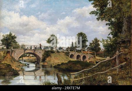 Frederick Watts - An Old Bridge at Hendon, Middlesex Frederick Watts: English, Bath 1800–1870 Hampstead Oil on Canvas; Foto Stock