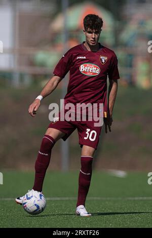 Marco dalla Vecchia del Torino FC U19 in azione durante la partita di Primavera 1 tra Torino FC U19 e AS Roma U19. Foto Stock