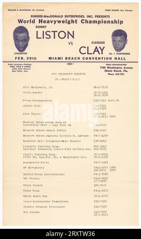 Documento che elenca i numeri di telefono nell'area di Greater Miami, febbraio 1964 Foto Stock