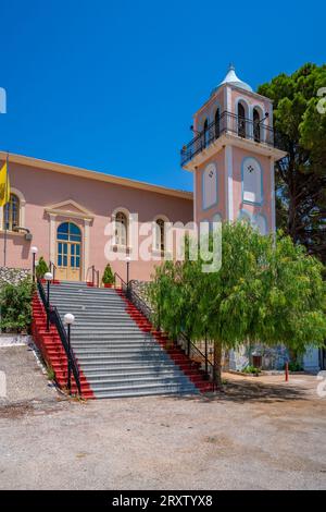 Veduta della Chiesa della Dormizione della Vergine, Pastra, Cefalonia, Isole Ionie, Isole greche, Grecia, Europa Foto Stock