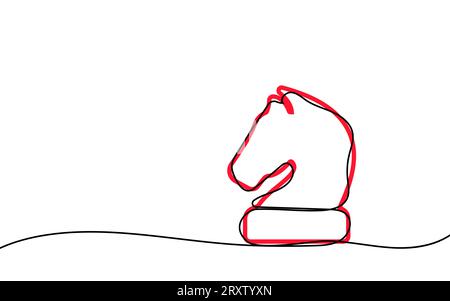Cavallo da scacchi. Disegno continuo a una linea di cavallo da scacchi. Illustrazione vettoriale. Illustrazione Vettoriale