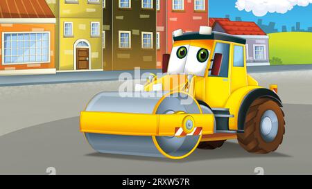 cartoni animati con cantiere industriale con attrezzature o illustrazione del trasporto per bambini Foto Stock