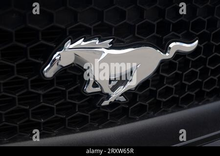 Primo piano del logo Ford mustang Foto Stock