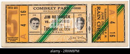 Biglietto per una partita di pugilato tra Joe Louis e Jim Braddock Foto Stock