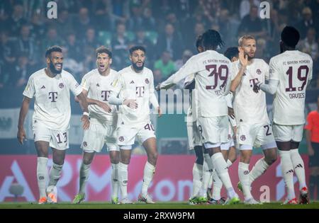 Münster, Germania. 26 settembre 2023. Eric Maxim Choupo-Moting (Muenchen), Leon Goretzka (Muenchen), Noussair Mazraoui (Muenchen), Mathys Tel (Muenchen), Foto Stock