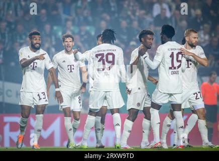 Münster, Germania. 26 settembre 2023. Eric Maxim Choupo-Moting (Muenchen), Leon Goretzka (Muenchen), Noussair Mazraoui (Muenchen), Mathys Tel (Muenchen), Foto Stock