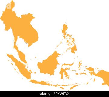 Mappa colore CMYK ARANCIONE del SUD-EST ASIATICO Illustrazione Vettoriale