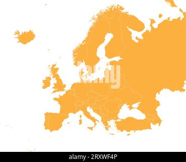 Mappa colore ARANCIONE CMYK dell'EUROPA (con confini nazionali) Illustrazione Vettoriale