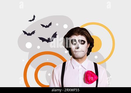 Poster collage creativo di simpatici e confusi muerto messicani look Bats poster di halloween costume da festa promozionale Foto Stock