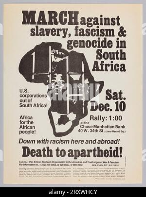 Flyer annuncia una protesta contro l'apartheid in Sud Africa 1977 Foto Stock