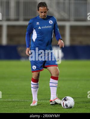 Matthew Dolan dell'Hartlepool United durante la partita della Vanarama National League tra Hartlepool United e Solihull Moors al Victoria Park, Hartlepool martedì 26 settembre 2023. (Foto: Mark Fletcher | notizie mi) Foto Stock