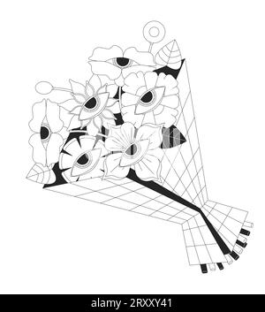 Bouquet di fiori oculari in bianco e nero per un'illustrazione 2D. Illustrazione Vettoriale