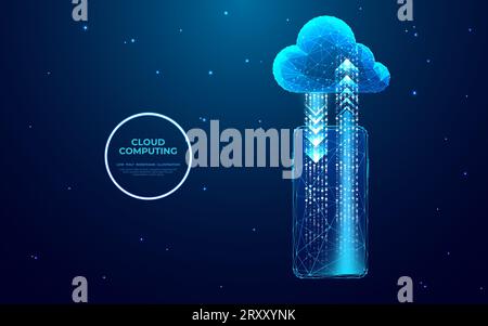 Concetto di tecnologia cloud. Archiviazione cloud con frecce su e giù Illustrazione Vettoriale