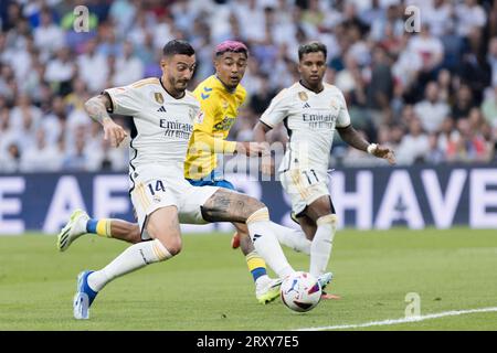 MADRID, SPAGNA - 20 SETTEMBRE: Joselu del Real Madrid durante la partita di la liga 2023/24 tra Real Madrid e Las Palmas allo stadio Santiago Bernabeu. (Foto di Guille Martinez/AFLO) Foto Stock