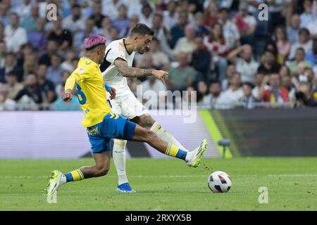 MADRID, SPAGNA - SETTEMBRE 27: Joselu del Real Madrid durante la partita la Liga 2023/24 tra Real Madrid e Las Palmas allo Stadio Santiago Bernabeu di Madrid il 20 SETTEMBRE 2023. (Foto di Guillermo M.) Foto Stock