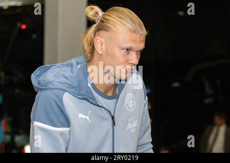 Erling Håland #9 del Manchester City arriva durante la partita del terzo turno della Carabao Cup Newcastle United vs Manchester City a St. James's Park, Newcastle, Regno Unito, 27 settembre 2023 (foto di Mark Cosgrove/News Images) a Newcastle, Regno Unito il 9/27/2023. (Foto di Mark Cosgrove/News Images/Sipa USA) Foto Stock