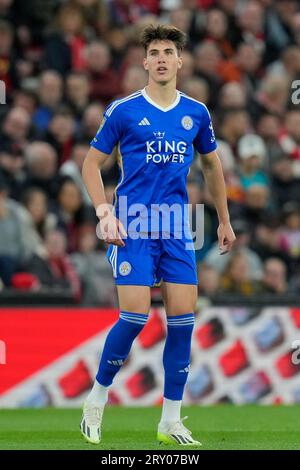 Cesare Casadei #7 di Leicester City durante la partita del terzo turno della Carabao Cup Liverpool vs Leicester City ad Anfield, Liverpool, Regno Unito, 27 settembre 2023 (foto di Steve Flynn/News Images) Foto Stock