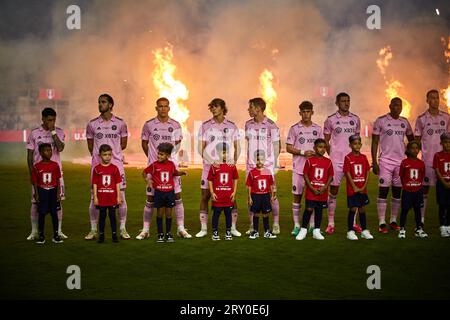 Fort Lauderdale, Florida, USA. 27 settembre 2023, PreGame Presentation Inter Miami CF vs. Houston Dynamo, U.S. Open Cup Final al DRV PNK Stadium. Fort Lauderdale, Florida, USA. 27 settembre 2023. Credito: Yaroslav Sabitov/YES Market Media/Alamy Live News Foto Stock