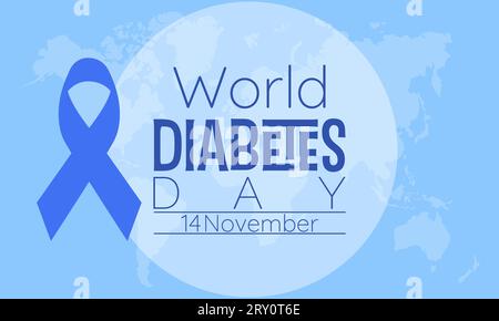 Illustrazione vettoriale della giornata mondiale del diabete con glucosio monitor e stile di vita sano. Modello vettoriale per sfondo, banner, schede, poster. Illustrazione Vettoriale