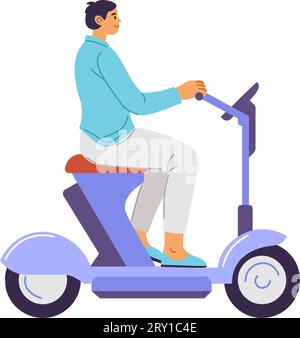 Trasporto ecologico in città, uomo in scooter Illustrazione Vettoriale