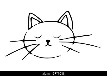 Simpatico gatto, gattino in linea personaggio emotivo isolato su sfondo bianco. Disegno animaletto comico. Illustrazione vettoriale Illustrazione Vettoriale