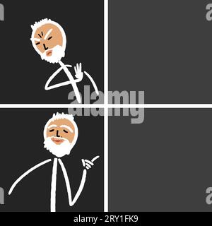 Modello meme di reazione con reazione negativa e positiva. Divertente meme senior con spazio vuoto per l'editing. Illustrazione Vettoriale