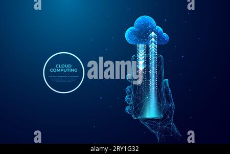 Icona di archiviazione cloud con frecce su e giù sullo schermo dello smartphone Illustrazione Vettoriale