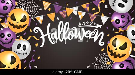 Buon halloween illustrazione banner web ( motivo palloncini ) Illustrazione Vettoriale