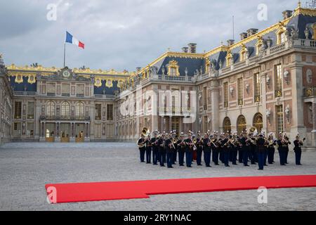 Al banchetto di stato alla Reggia di Versailles, vicino a Parigi, in Francia il 20 settembre 2023, il primo giorno di una visita di stato in Francia. Foto di Eliot Blondet/ABACAPRESS.COM Foto Stock