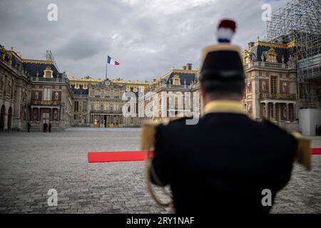 Al banchetto di stato alla Reggia di Versailles, vicino a Parigi, in Francia il 20 settembre 2023, il primo giorno di una visita di stato in Francia. Foto di Eliot Blondet/ABACAPRESS.COM Foto Stock