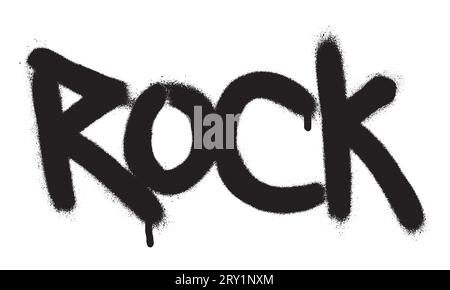 ROCK. Vernice spray etichetta graffiti citazione. Sfondo bianco. Illustrazione Vettoriale