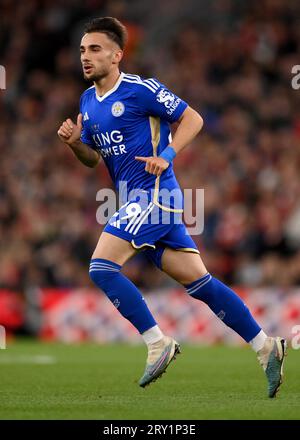 Liverpool, Inghilterra, 27 settembre 2023. Yunus Akgun di Leicester City durante la partita di Carabao Cup ad Anfield, Liverpool. Il credito fotografico dovrebbe essere: Gary Oakley / Sportimage Foto Stock