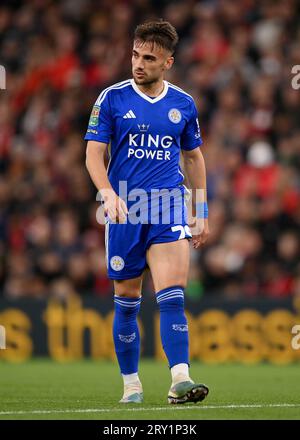 Liverpool, Inghilterra, 27 settembre 2023. Yunus Akgun di Leicester City durante la partita di Carabao Cup ad Anfield, Liverpool. Il credito fotografico dovrebbe essere: Gary Oakley / Sportimage Foto Stock