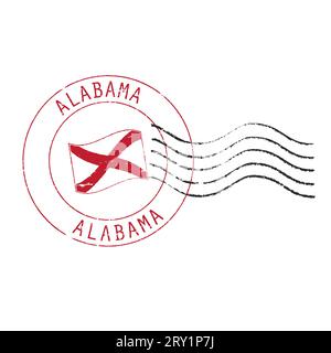 Francobollo grunge postale rosso e nero ''Alabama''. Illustrazione Vettoriale