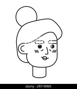 Nonna con dettagli acconciati in bianco e nero per l'avatar vettoriale 2D. Illustrazione Vettoriale
