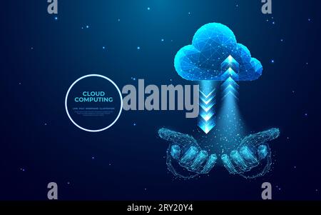 Icona di archiviazione su cloud con frecce verso l'alto e verso il basso sulle mani degli uomini d'affari Illustrazione Vettoriale