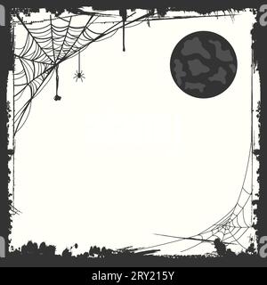 Illustrazione della cornice nera di Halloween con rete di ragno e sagome ad albero Illustrazione Vettoriale