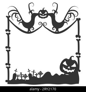 Cornice di Halloween con elementi di halloween come il cappello da strega teschio e la rete a ragno Illustrazione Vettoriale