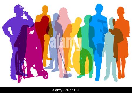 Sagome colorate di dipendenti di diverse professioni come concetto di mercato del lavoro Foto Stock
