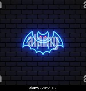 BAT neon in stile cartone animato su sfondo chiaro. Illustrazione vettoriale Illustrazione Vettoriale