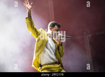 BARCELLONA, ESPAÑA – 22 SETTEMBRE. Boye en concierto como parte de las Fietas de la Mercè en el escenario de Playa Bogatell el 22 de septiembre de 202 Foto Stock